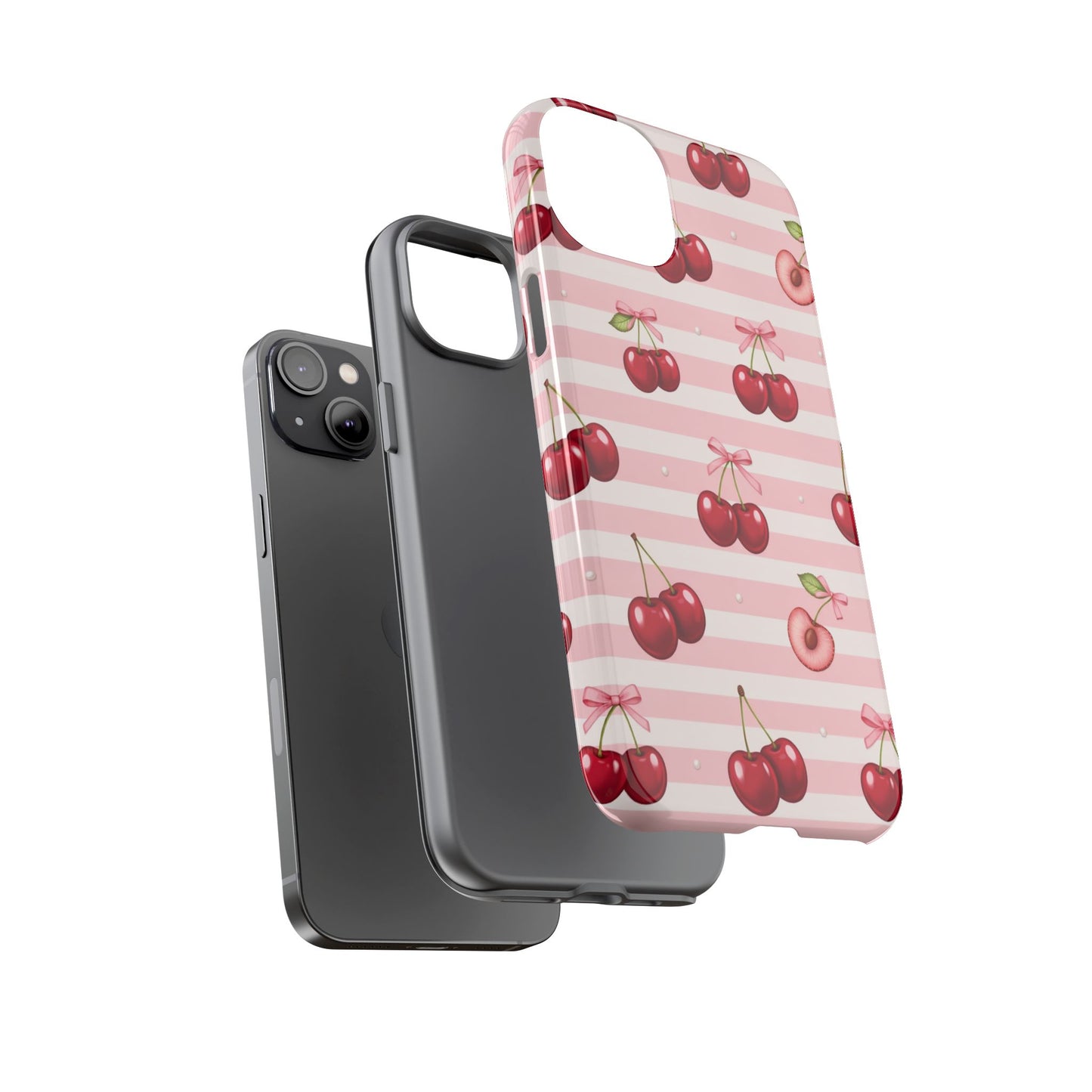 Coquette Cherry Bow Phone Case | Cute Pink Aesthetic Cherry Pattern Tough Case for iPhone & Samsung