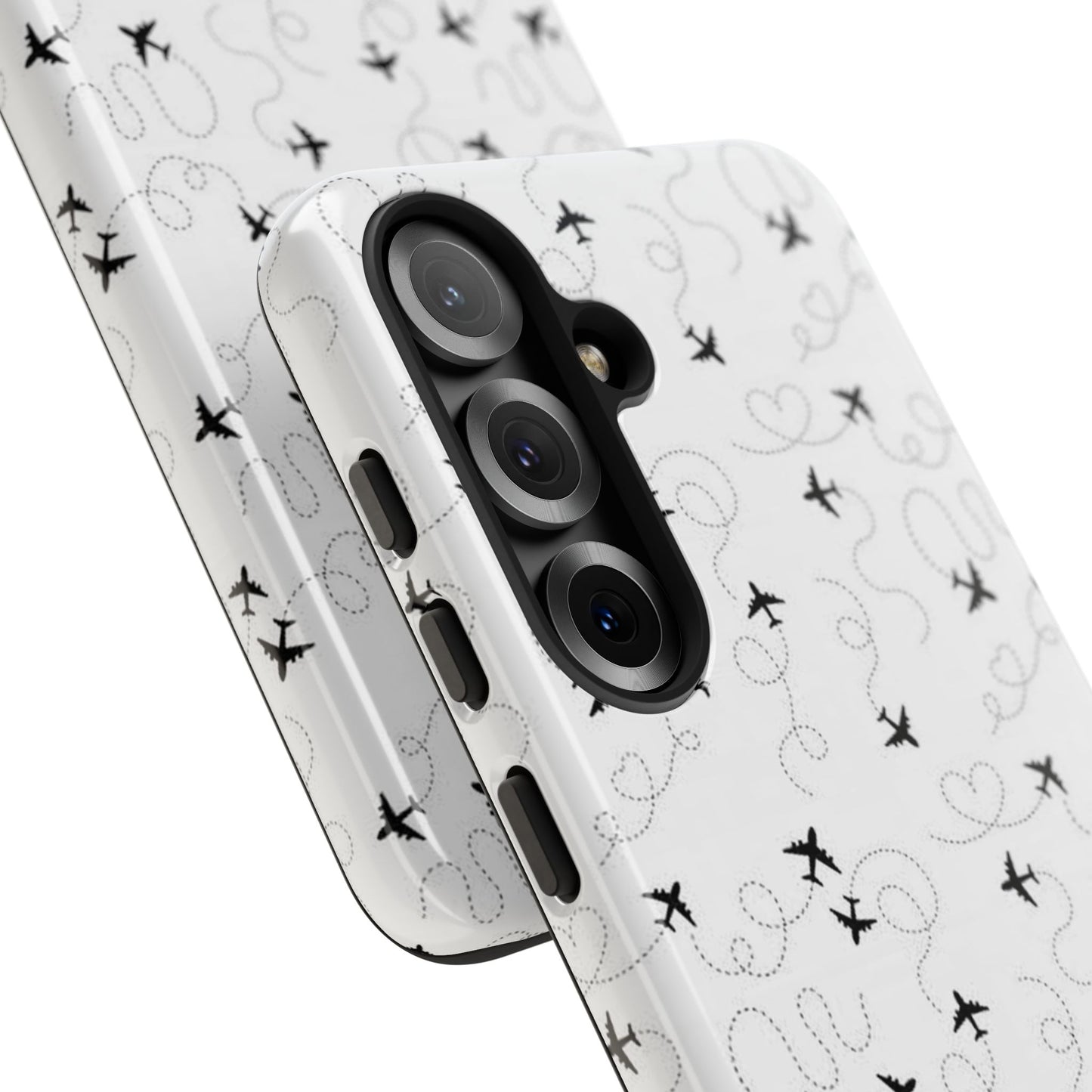 Minimal Paper Airplane Pattern Phone Case – Black White Aesthetic Tough Cover