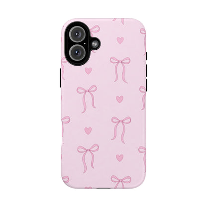 Pink Bow Heart Aesthetic Phone Case – Coquette Cute Tough Cover