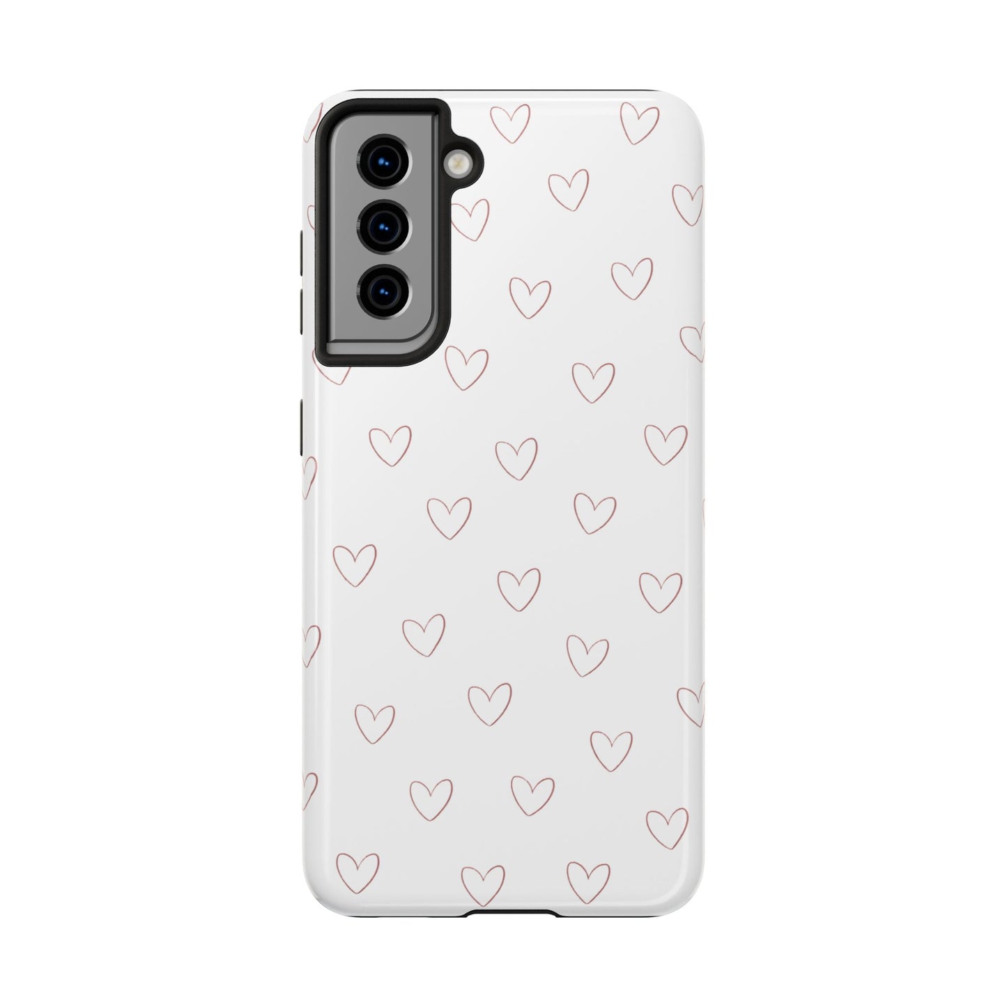 Hand-Drawn Hearts Tough Phone Case | Minimal Pink Heart Pattern