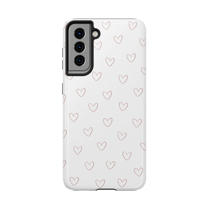 Hand-Drawn Hearts Tough Phone Case | Minimal Pink Heart Pattern
