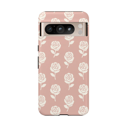 White Rose Pattern Tough Phone Case | Elegant Floral Aesthetic Case for Iphone, Samsung Galaxy and Pixel
