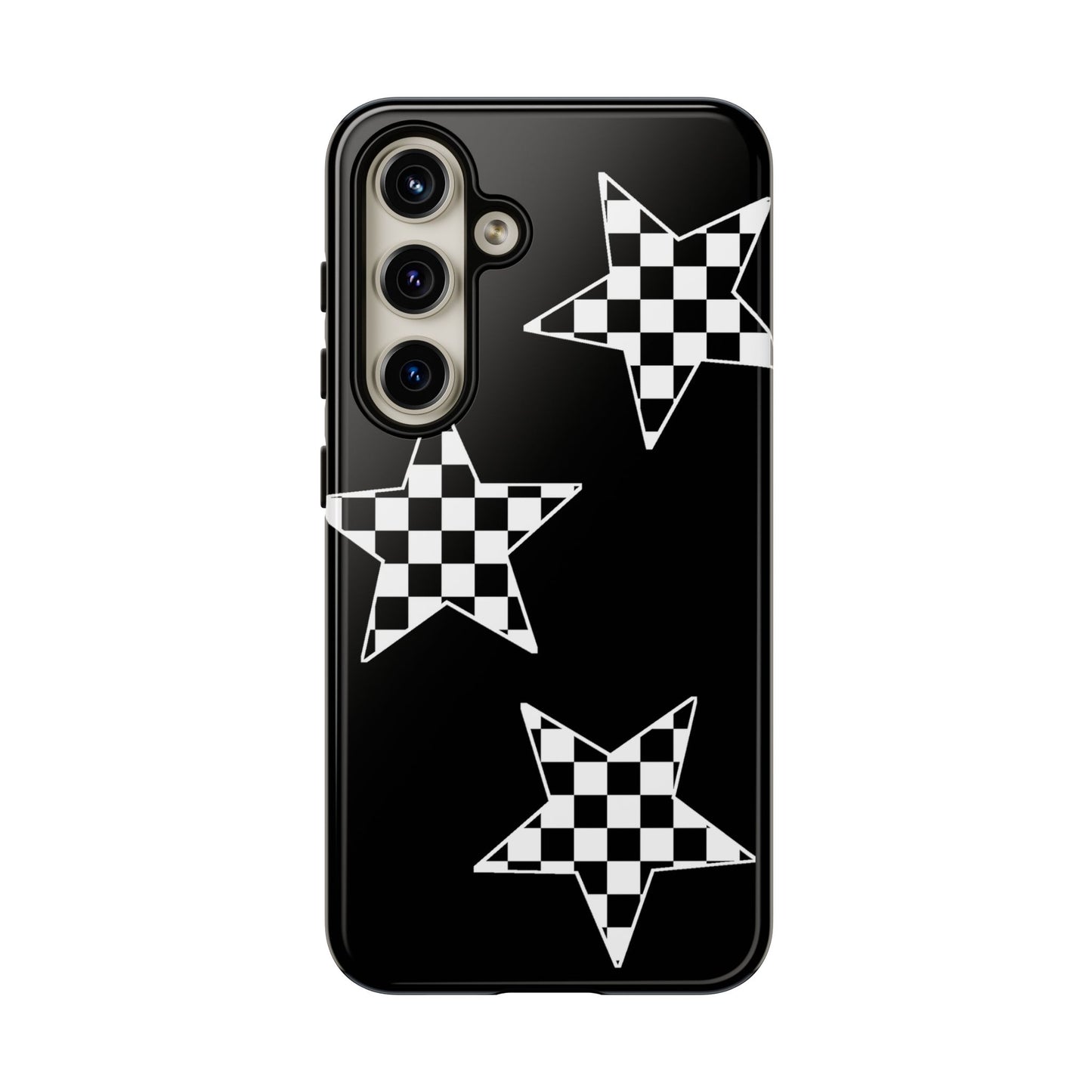 Checkered Star Tough Phone Case – Black Retro Graphic Protective Cover for Iphone, Samsung Galaxy and Pixel