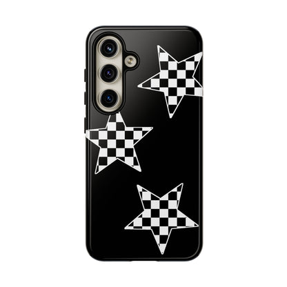 Checkered Star Tough Phone Case – Black Retro Graphic Protective Cover for Iphone, Samsung Galaxy and Pixel