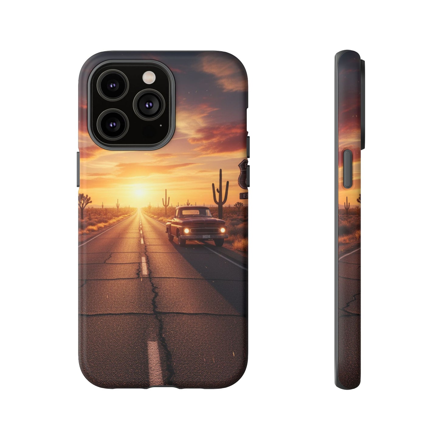 Route 66 Sunset Desert Highway Phone Case – Road Trip Travel Aesthetic Tough Case