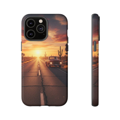 Route 66 Sunset Desert Highway Phone Case – Road Trip Travel Aesthetic Tough Case