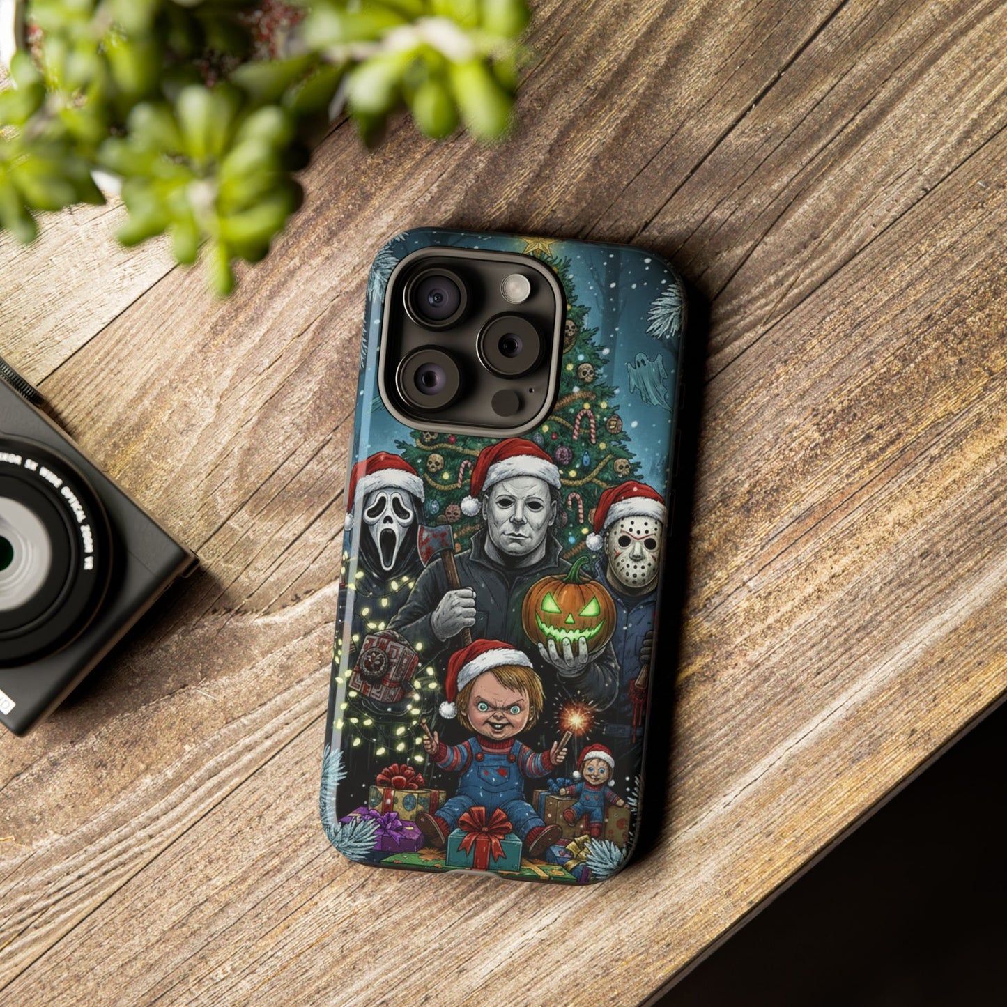 Christmas Horror Phone Case – Festive Slasher Collage Tough Case (iPhone, Samsung, Pixel)