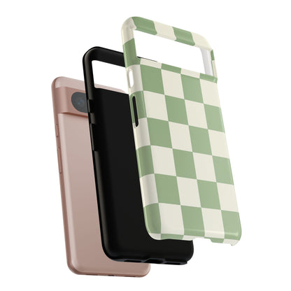 Sage Green Checkerboard Phone Case | Minimal Aesthetic Checkered iPhone & Samsung Tough Case