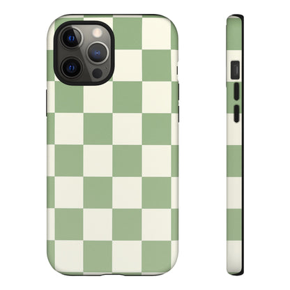 Sage Green Checkerboard Phone Case | Minimal Aesthetic Checkered iPhone & Samsung Tough Case