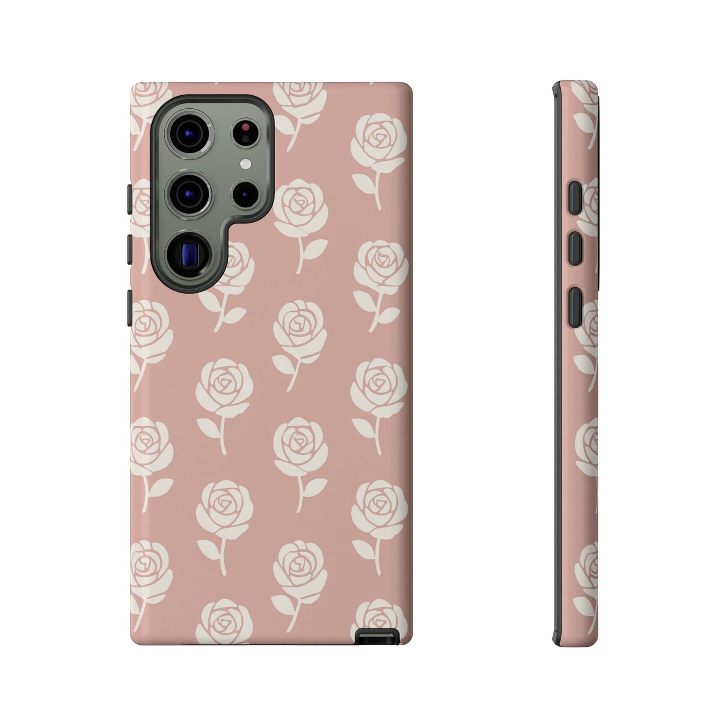 White Rose Pattern Tough Phone Case | Elegant Floral Aesthetic Case for Iphone, Samsung Galaxy and Pixel