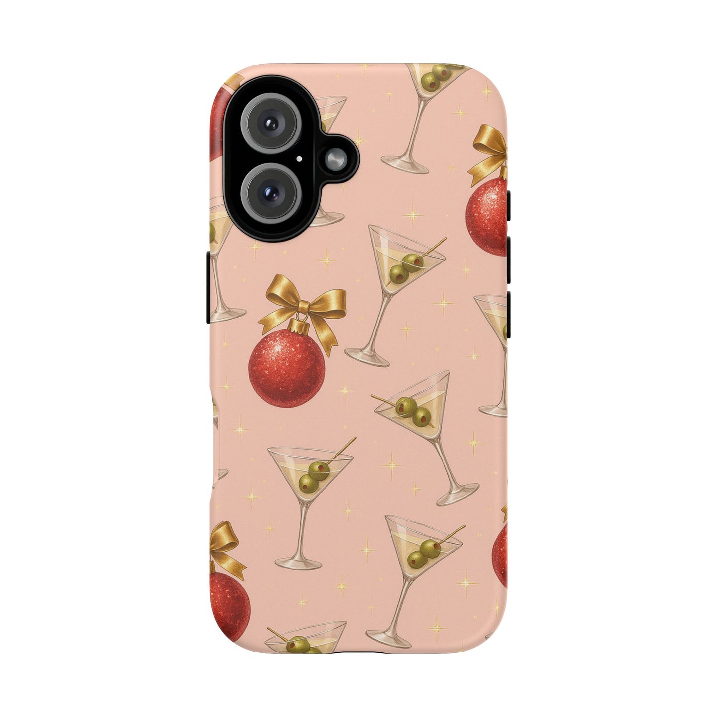 Cocktail Ornament Phone Case – Pink Martini & Cherry Pattern | Glossy or Matte for Iphone, Samsung Galaxy and Pixel