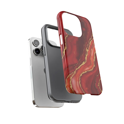 Red Agate Marble Phone Case with Gold Veins – Luxury Tough iPhone & Samsung Case
