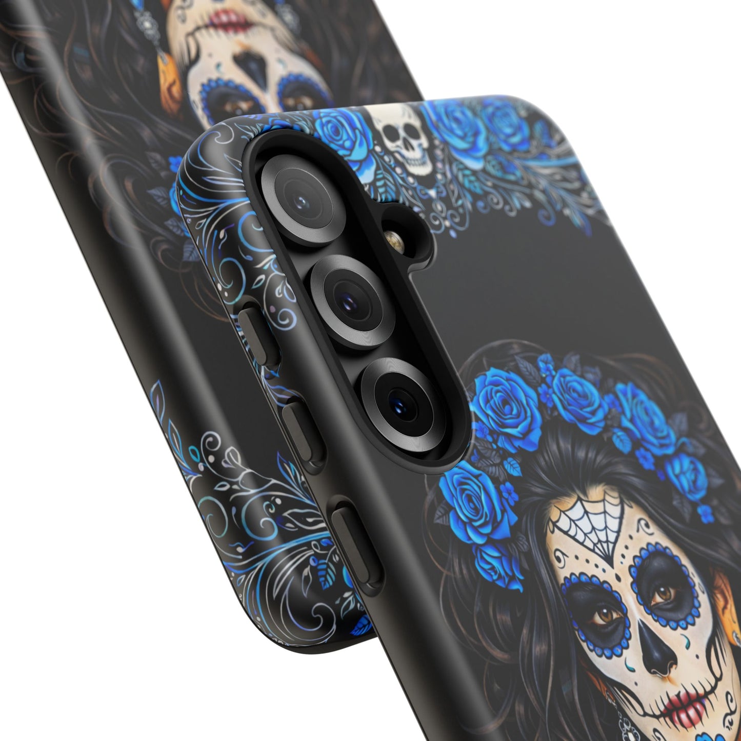 Blue Sugar Skull Woman Phone Case – Day of the Dead Aesthetic Tough Cover
