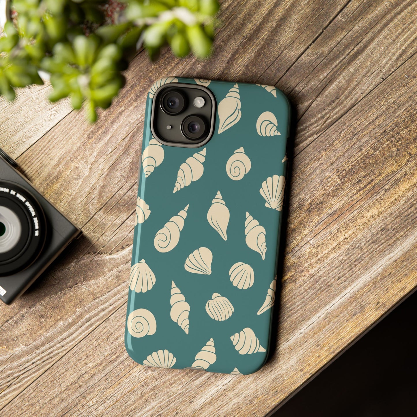 Seashell Pattern Phone Case | Teal Coastal Shells Tough Case for Iphone, Samsung Galaxy and Pixel