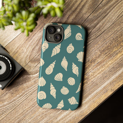 Seashell Pattern Phone Case | Teal Coastal Shells Tough Case for Iphone, Samsung Galaxy and Pixel