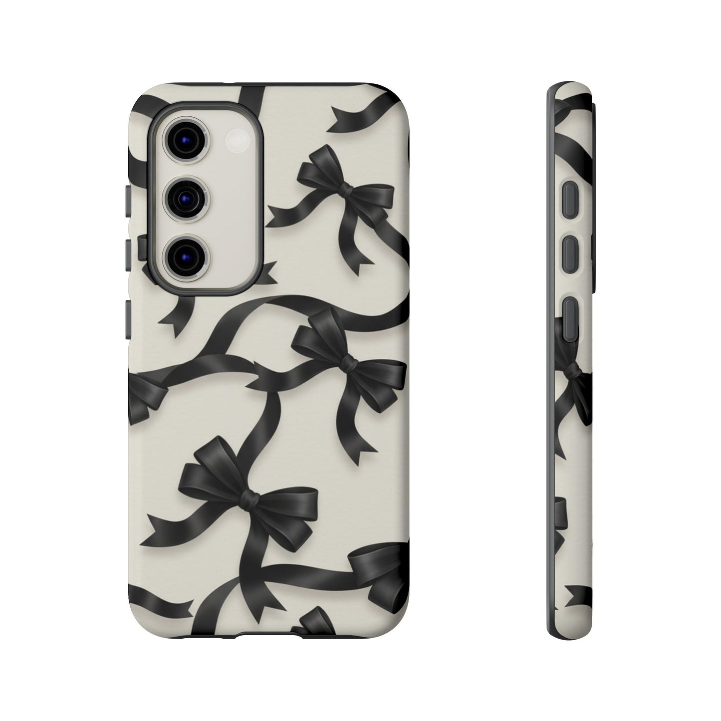 Black Ribbon Bow Phone Case, Minimal Bow Pattern Tough Protective Case
