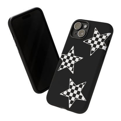 Checkered Star Tough Phone Case – Black Retro Graphic Protective Cover for Iphone, Samsung Galaxy and Pixel