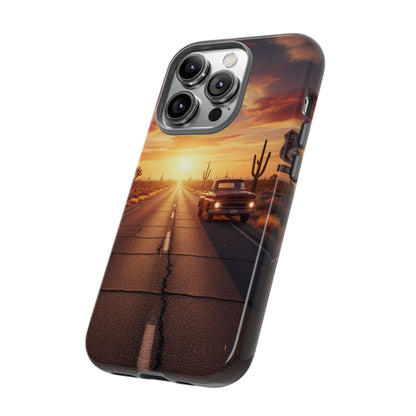 Route 66 Sunset Desert Highway Phone Case – Road Trip Travel Aesthetic Tough Case