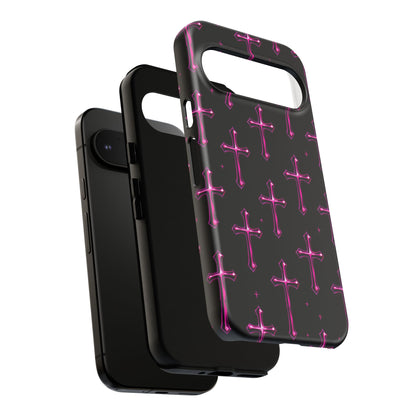 Neon Pink Cross Pattern Phone Case | Tough Protective Case for Iphone, Samsung Galaxy and Pixel