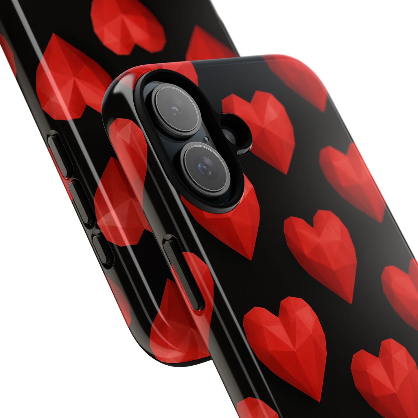Red Heart Phone Case – Geometric Heart Pattern Tough Case (Black)