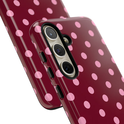 Pink Polka Dot Phone Case – Cute Aesthetic Tough Protective Phone Cover for Iphone, Samsung Galaxy and Pixel