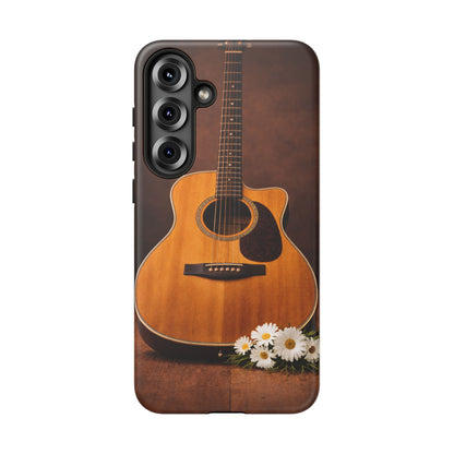 Acoustic Guitar Daisy Phone Case | Rustic Music Lover Tough Cover
