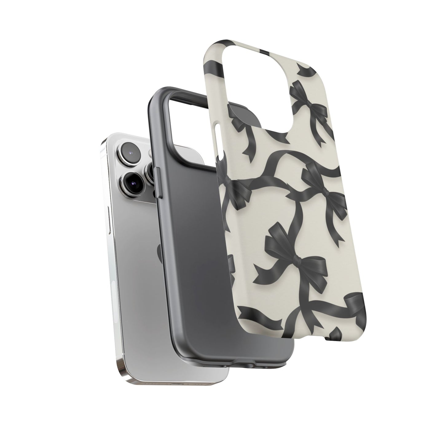 Black Ribbon Bow Phone Case, Minimal Bow Pattern Tough Protective Case