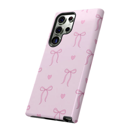 Pink Bow Heart Aesthetic Phone Case – Coquette Cute Tough Cover