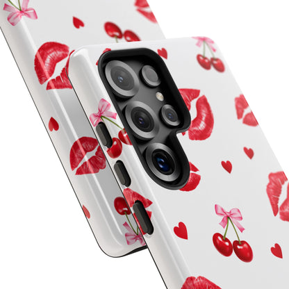 Red Lips & Cherry Phone Case – Y2K Retro Aesthetic Tough Cover