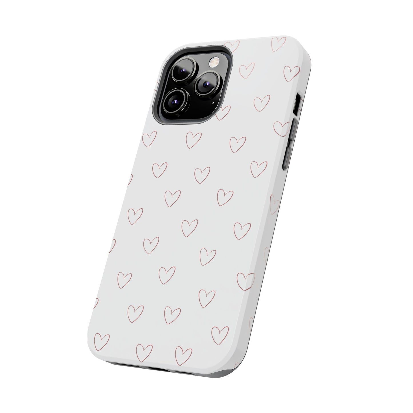 Hand-Drawn Hearts Tough Phone Case | Minimal Pink Heart Pattern