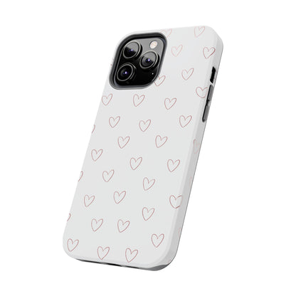 Hand-Drawn Hearts Tough Phone Case | Minimal Pink Heart Pattern