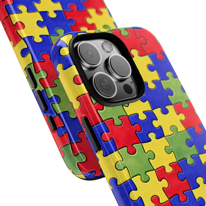 Colorful Puzzle Phone Case, Autism Awareness Jigsaw Design, Tough Protective Case, iPhone & Samsung Case, Vibrant Puzzle Pattern