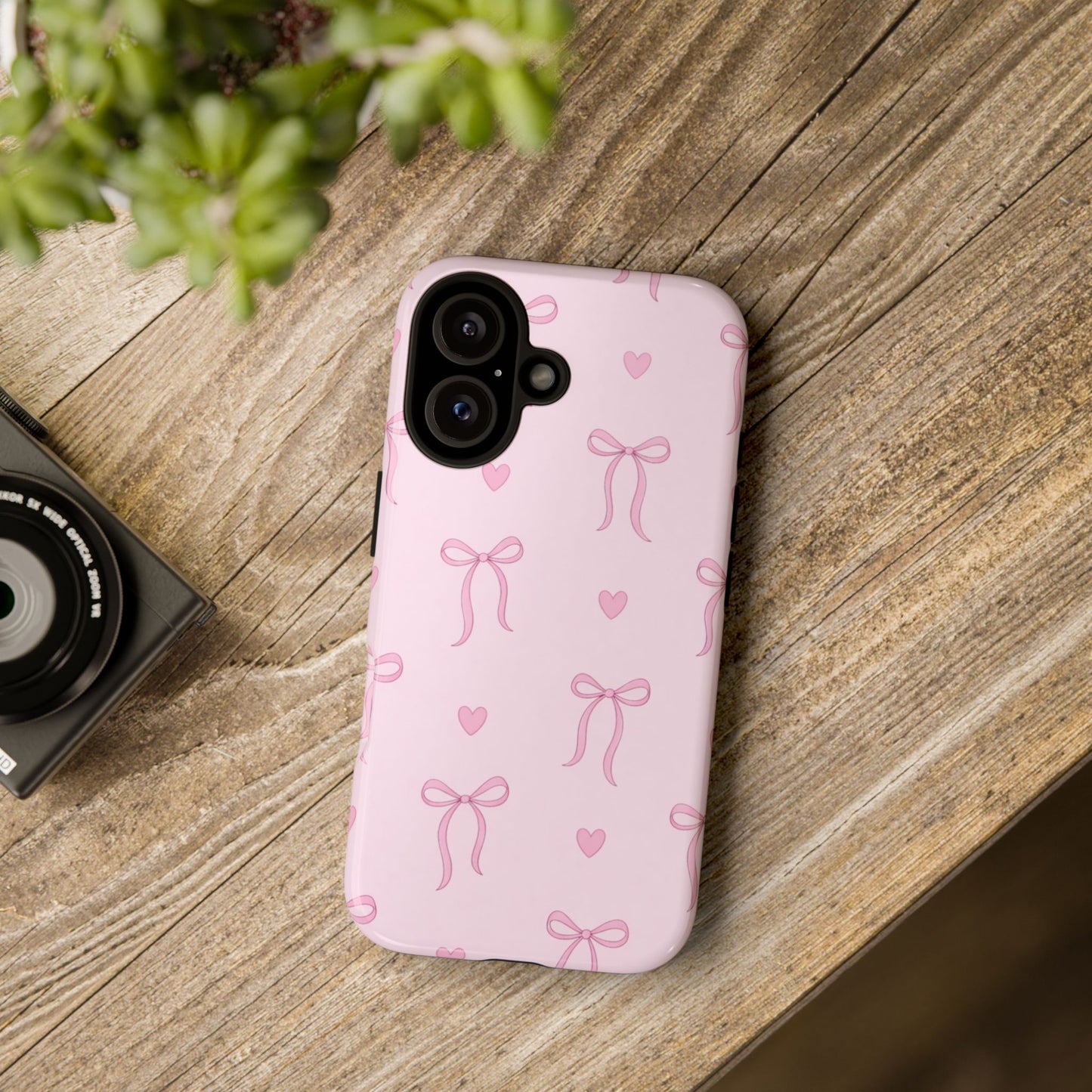 Pink Bow Heart Aesthetic Phone Case – Coquette Cute Tough Cover