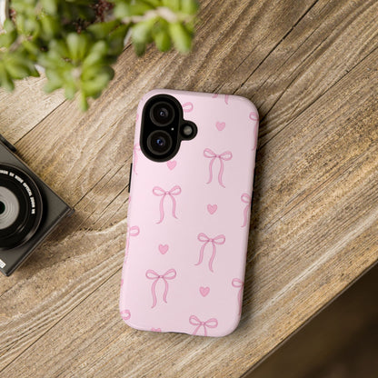 Pink Bow Heart Aesthetic Phone Case – Coquette Cute Tough Cover