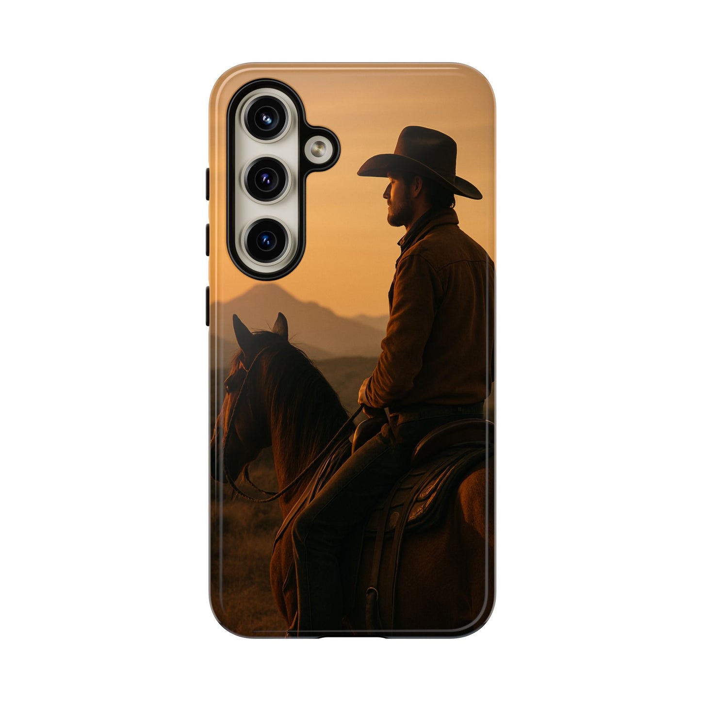Western Cowboy Sunset Phone Case | Horse Rider Desert Aesthetic Tough Protective Case