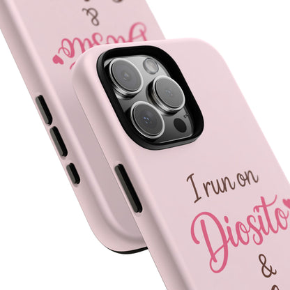 I Run on Diosito y Cafecito Phone Case, Pink Aesthetic Latina Faith Coffee Case, Girly Protective iPhone Samsung Cover
