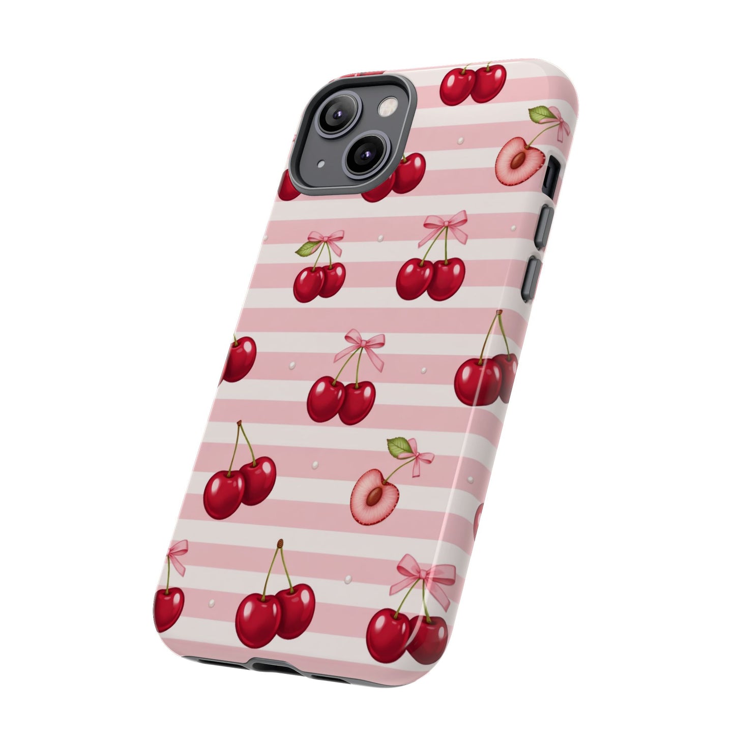 Coquette Cherry Bow Phone Case | Cute Pink Aesthetic Cherry Pattern Tough Case for iPhone & Samsung