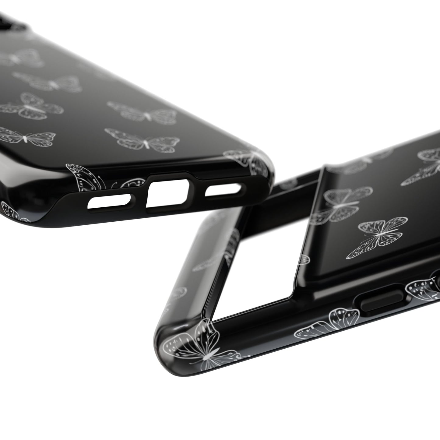 White Butterfly Pattern Phone Case – Dark Aesthetic Monochrome Tough Cover