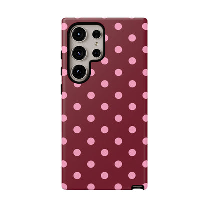 Pink Polka Dot Phone Case – Cute Aesthetic Tough Protective Phone Cover for Iphone, Samsung Galaxy and Pixel