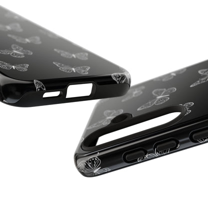 White Butterfly Pattern Phone Case – Dark Aesthetic Monochrome Tough Cover