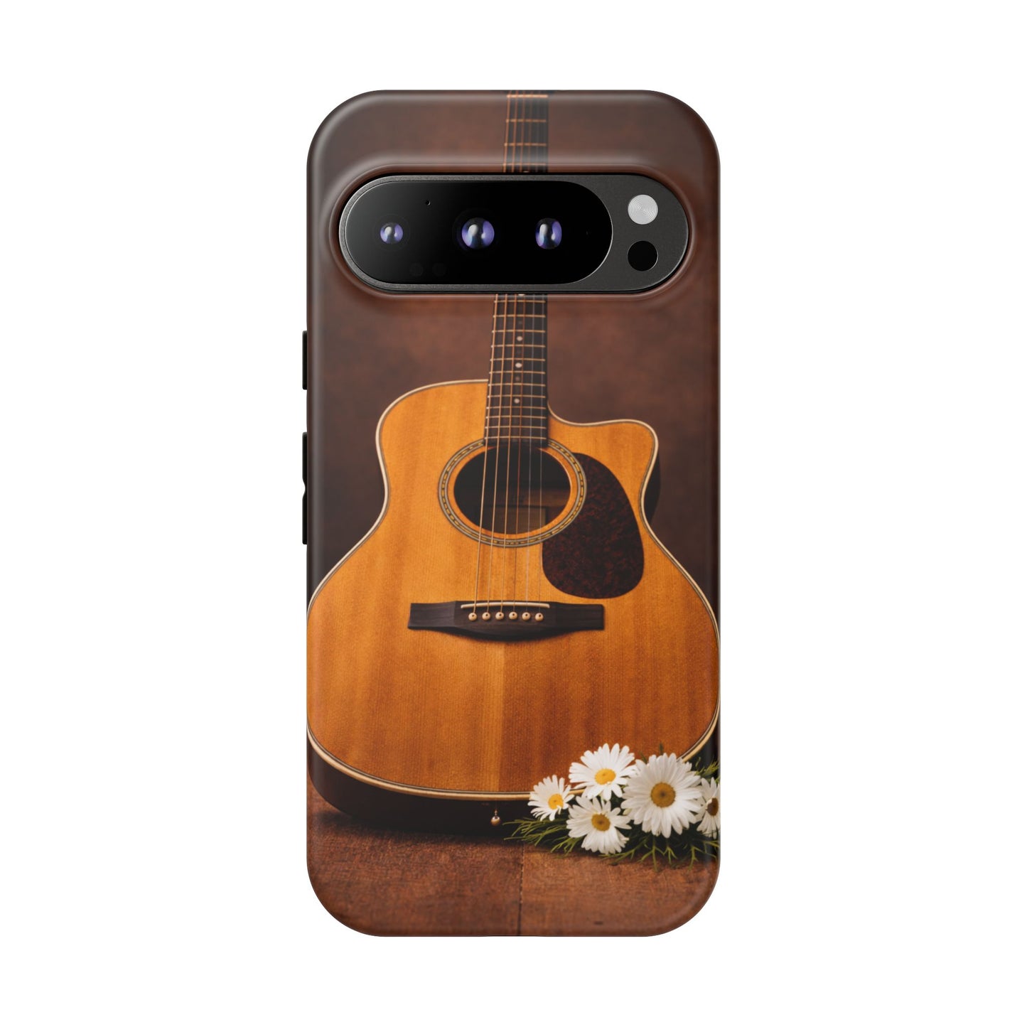 Acoustic Guitar Daisy Phone Case | Rustic Music Lover Tough Cover