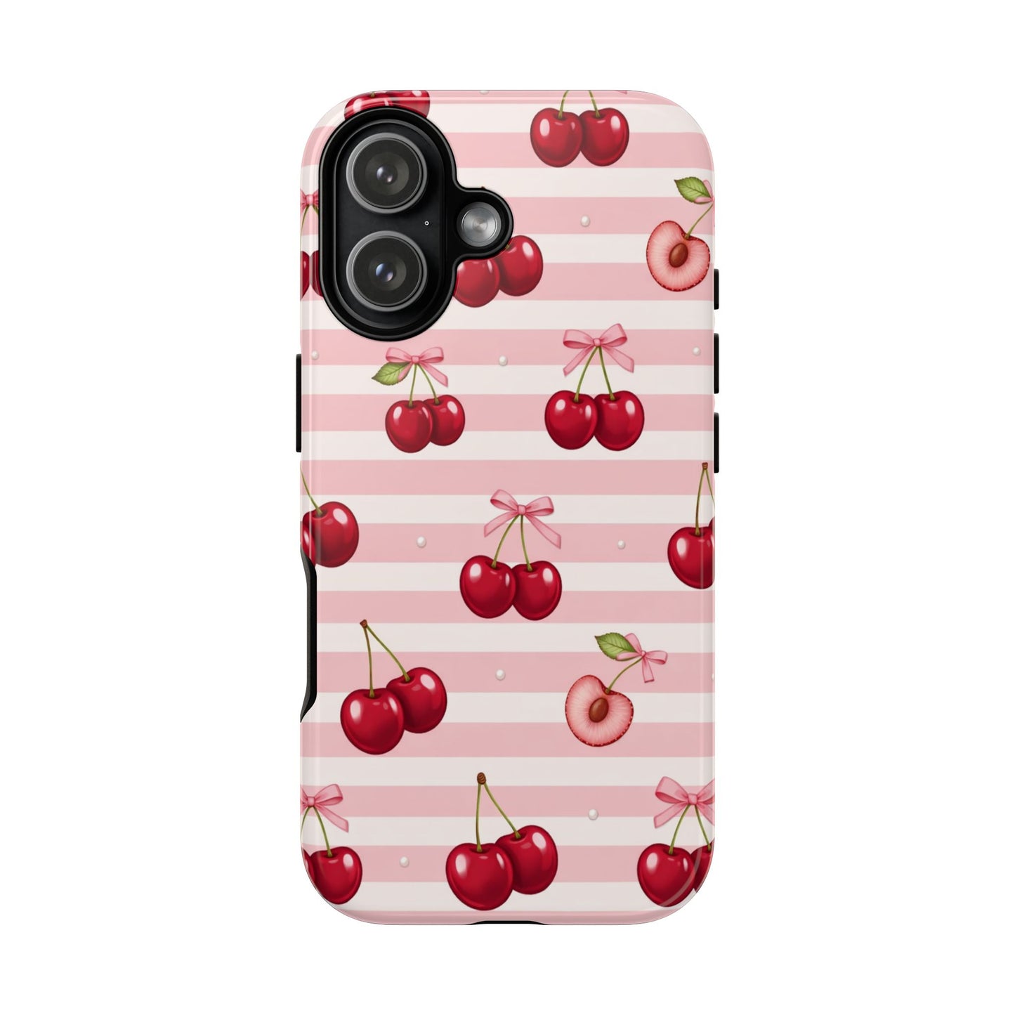 Coquette Cherry Bow Phone Case | Cute Pink Aesthetic Cherry Pattern Tough Case for iPhone & Samsung