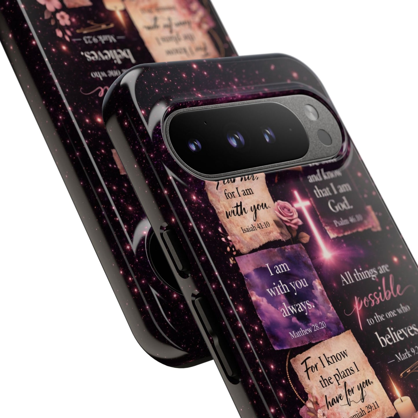 Christian Bible Verse Phone Case Pink Floral Faith Tough Protective Cover Gift