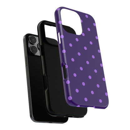 Purple Polka Dot Tough Phone Case – Cute Stylish Durable Protective Cover for Iphone, Samsung Galaxy and Pixel