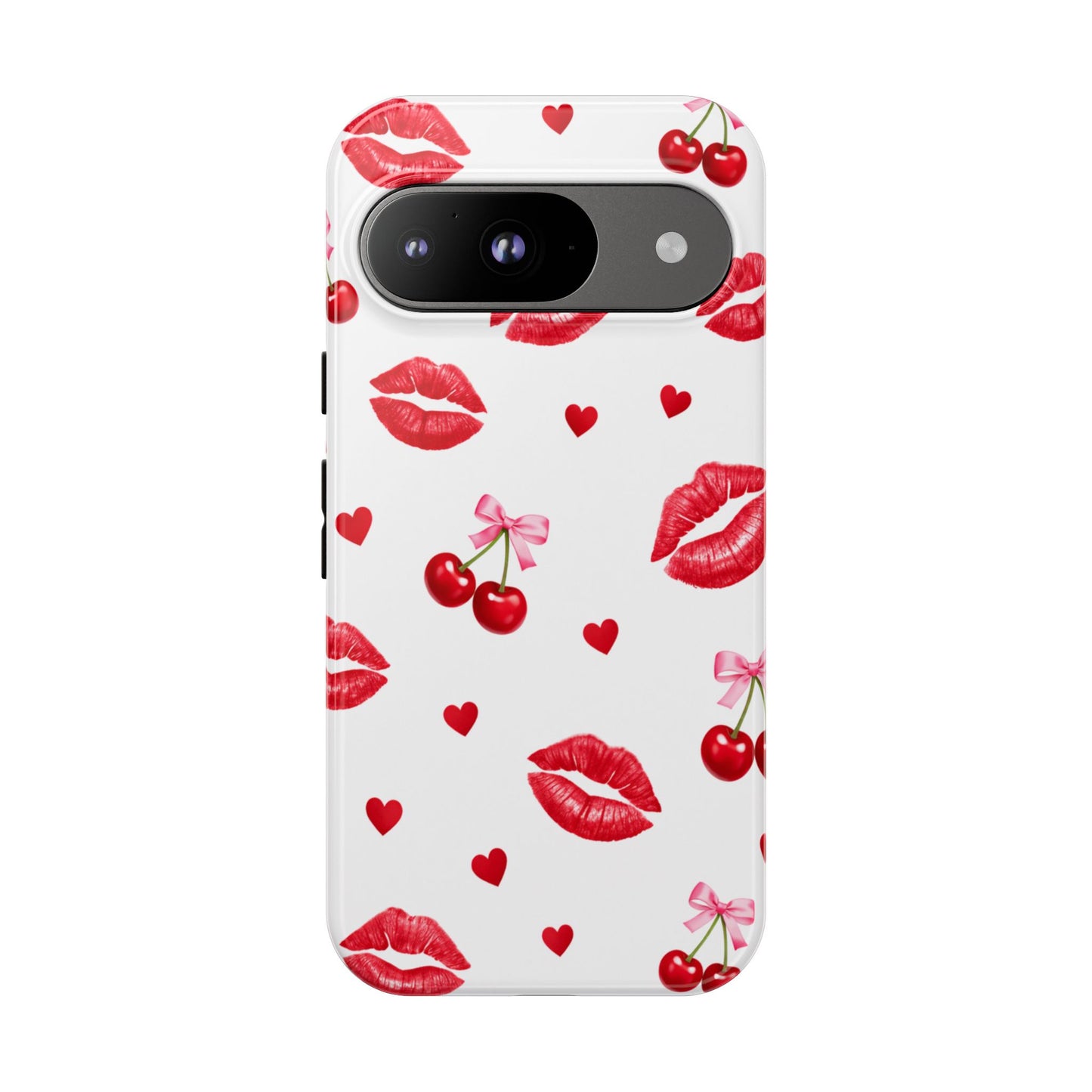 Red Lips & Cherry Phone Case – Y2K Retro Aesthetic Tough Cover
