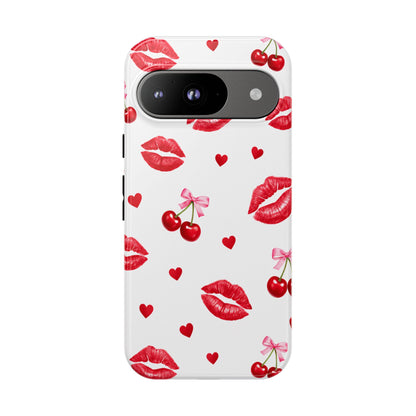 Red Lips & Cherry Phone Case – Y2K Retro Aesthetic Tough Cover