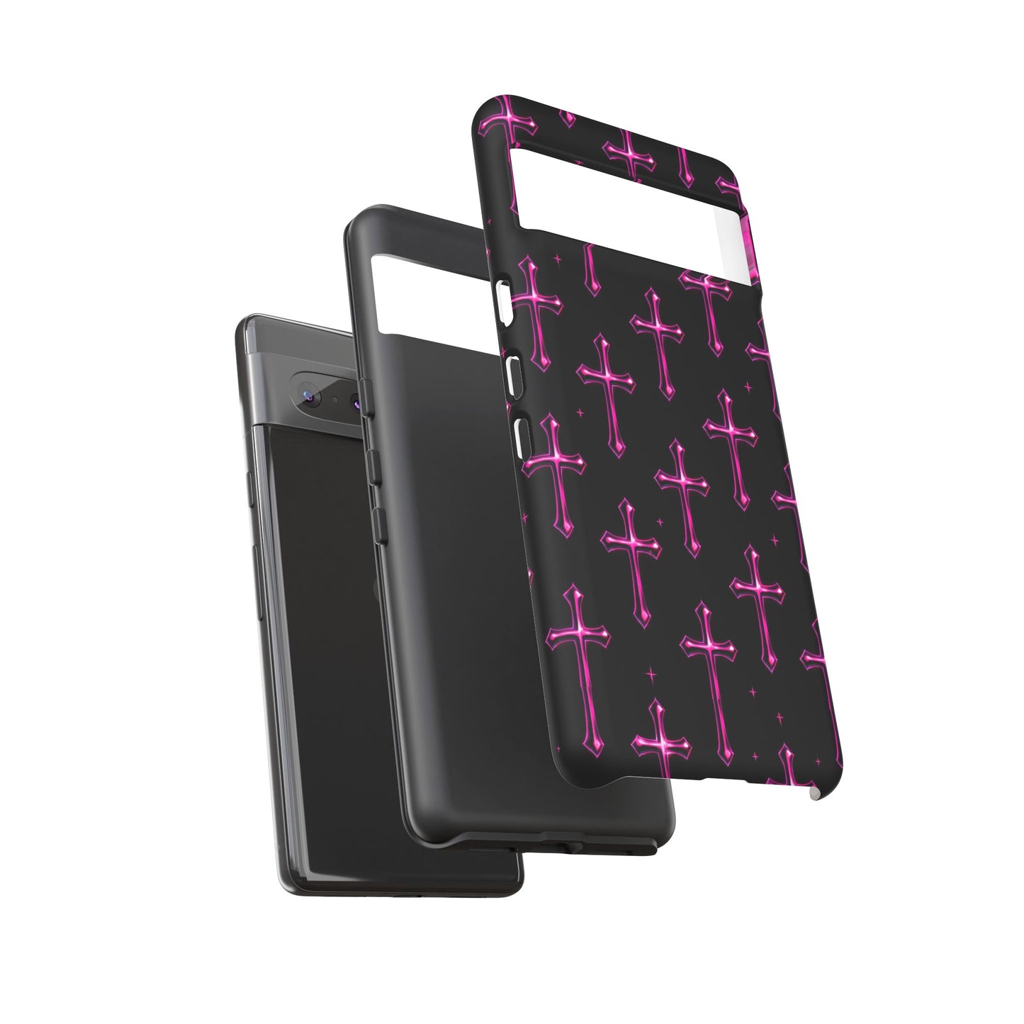 Neon Pink Cross Pattern Phone Case | Tough Protective Case for Iphone, Samsung Galaxy and Pixel