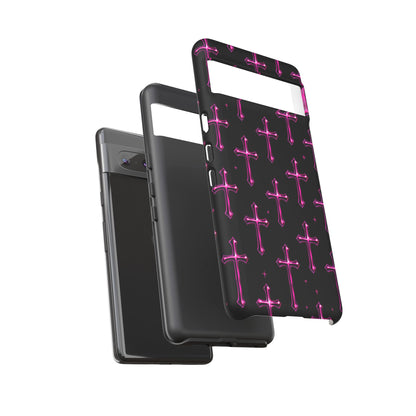 Neon Pink Cross Pattern Phone Case | Tough Protective Case for Iphone, Samsung Galaxy and Pixel