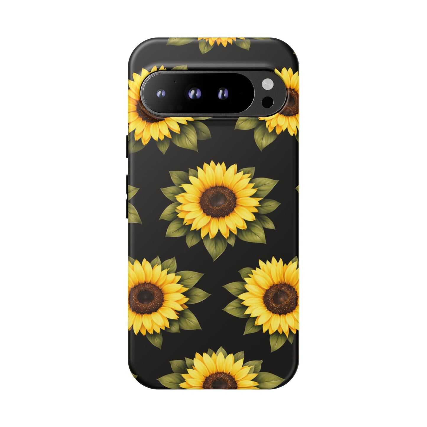 Sunflower Floral Tough Phone Case – Black Background Protective Cover for Iphone, Samsung Galaxy and Pixel