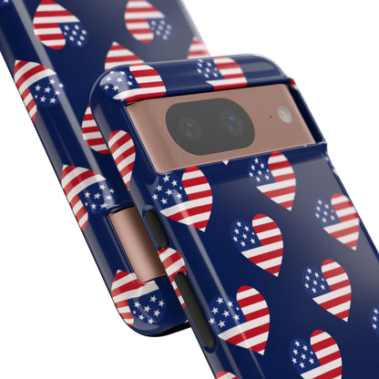 Patriotic American Flag Heart Phone Case – Tough Shockproof, USA Stars & Stripes for Iphone, Samsung Galaxy and Pixel